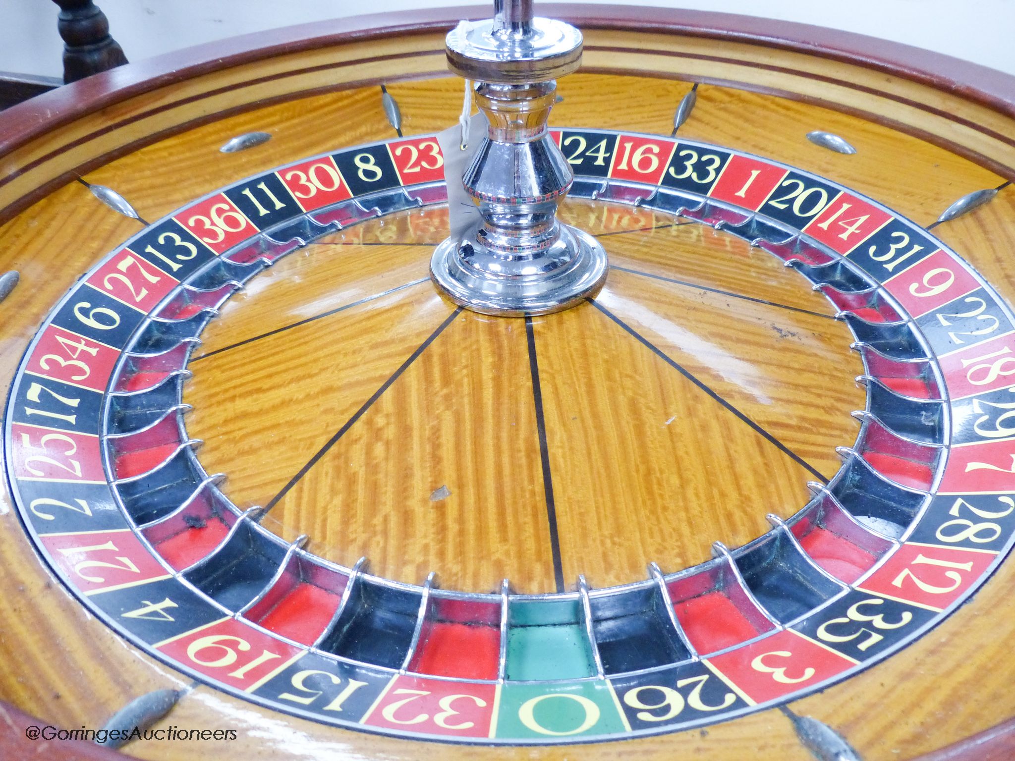 A large A.B.P. London casino roulette wheel, 78 cm diameter, with fitted box